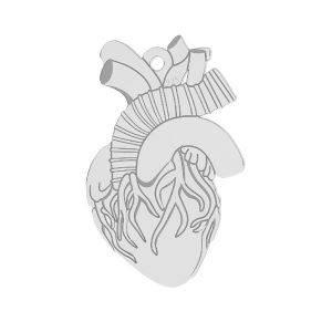 Human heart pendant, sterling silver, LKM-2370 - 0,50 14x21,6 mm