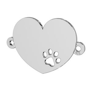 Heart with dog paw pendant, sterling silver, LKM-2605 - 0,50 14x18 mm