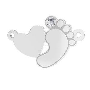 Baby foot heart pendant connector with Swarovski crystal*sterling silver 925*LKM-2647 - 0,50 12,8x20,1 mm