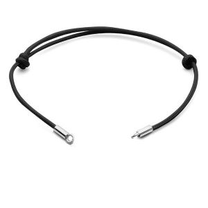 Black cord bracelet base, sterling silver 925, J-STRING BRACELET 24 13,5-24,50 cm