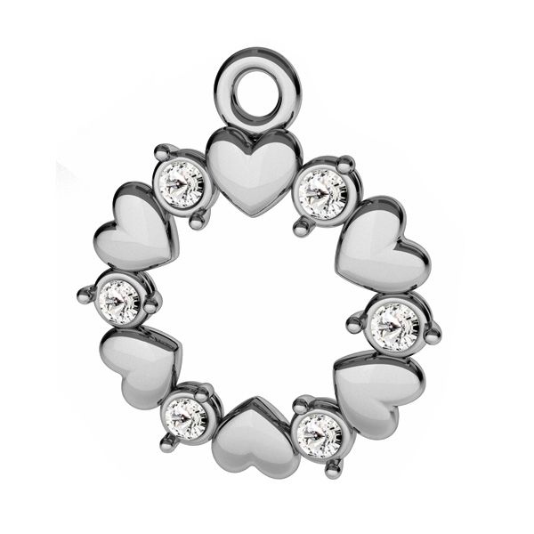 Rosette with hearts and Swarovski Crystals pendant, sterling silver 925*ODL-00812 ver.2 13,5x15,5 mm