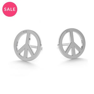 Rhodium plated peace symbol earrings, sterling silver 925, LK-0590 10x10 mm