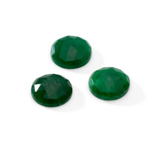 Round stone, flat back, ROUND ROSE CUT 14,9 mm dark green Jade, GAVBARI