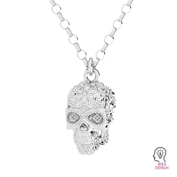 Mexican skull, calavera pendant*sterling silver 925*OWS-00114 10,5x17,6 mm