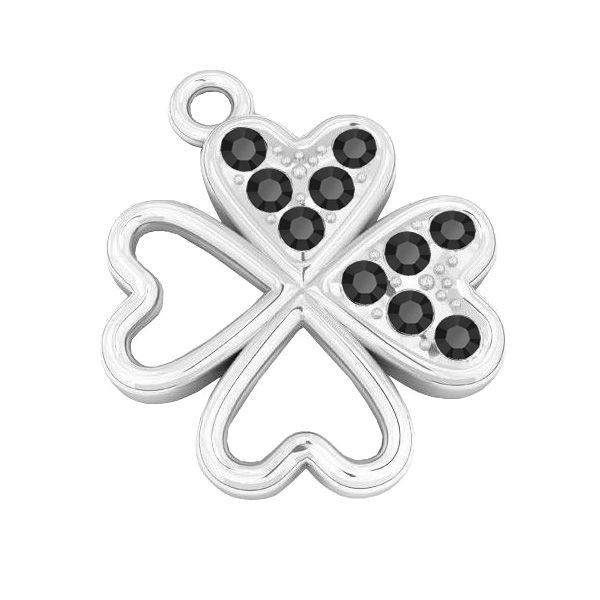 Clover pendant with black GAVBARI crystals, sterling silver 925, CHARM 82 ver.3 13x15 mm