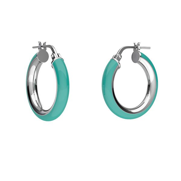 Light blue enamel round hoop earrings with clasp, sterling silver 925, KL-415 SM 3,8x14,8 mm col. 05