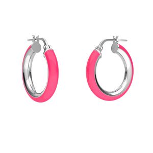 Neon pink enamel round hoop earrings with clasp, sterling silver 925, KL-415 SM 3,8x14,8 mm col. 06