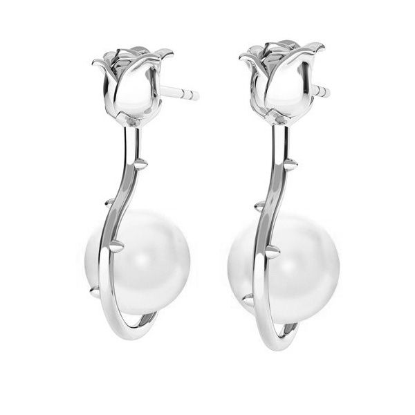 Rose earrings with white Gavbari pearls, sterling silver 925, KLS ODL-00192 15,5x24 mm ver.2
