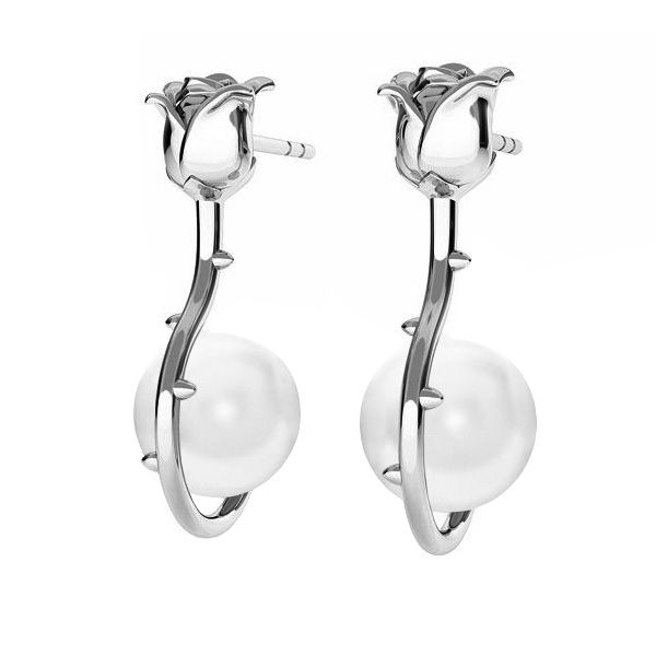 Rose earrings with white Gavbari pearls, sterling silver 925, KLS ODL-00192 15,5x24 mm ver.2