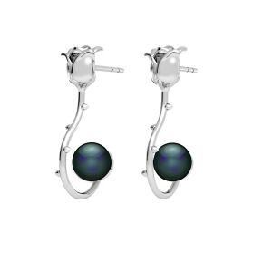Rose earrings with black Gavbari pearls, sterling silver 925, KLS ODL-00192 15,5x24 mm ver.3