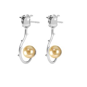 Rose earrings with gold Gavbari pearls, sterling silver 925, KLS ODL-00192 15,5x24 mm ver.4