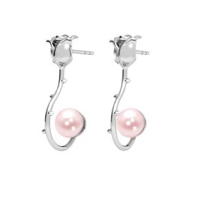 Rose earrings with pink Gavbari pearls, sterling silver 925, KLS ODL-00192 15,5x24 mm ver.5