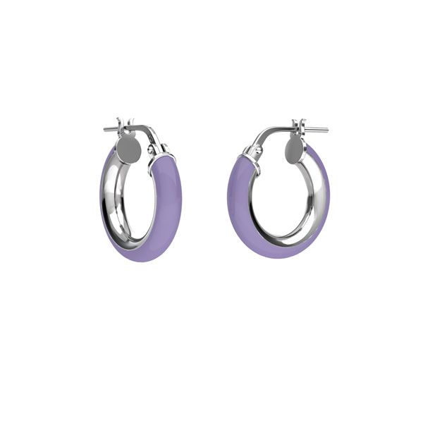 Light purple enamel round hoop earrings with clasp, sterling silver 925, KL-410 SM 3,8x10,8 mm col. 02