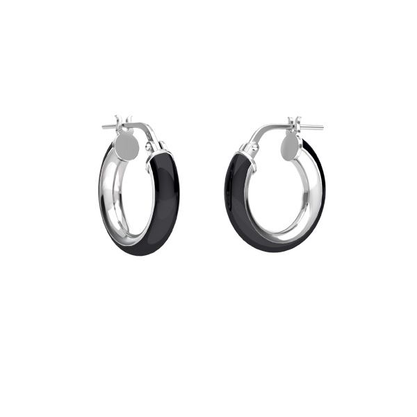 Black enamel round hoop earrings with clasp, sterling silver 925, KL-410 SM 3,8x10,8 mm col. 08