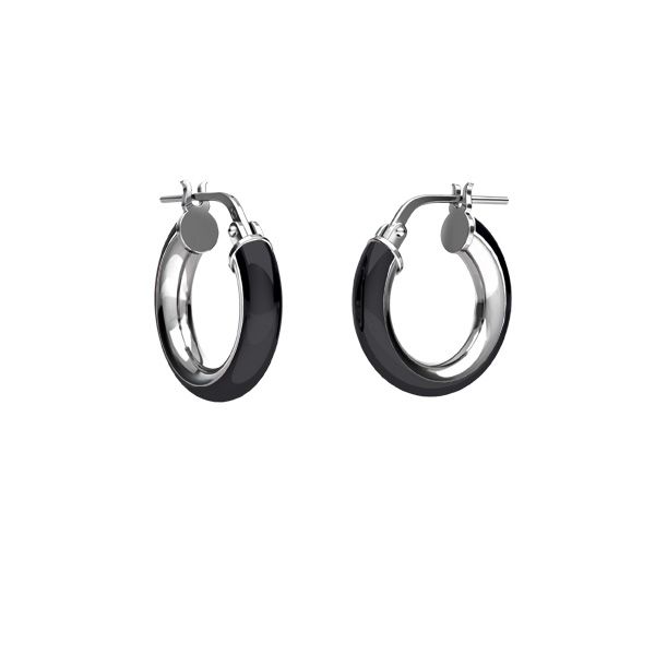 Black enamel round hoop earrings with clasp, sterling silver 925, KL-410 SM 3,8x10,8 mm col. 08