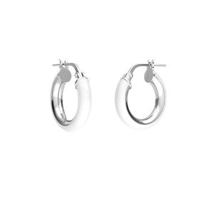 White enamel round hoop earrings with clasp, sterling silver 925, KL-410 SM 3,8x10,8 mm col. 11