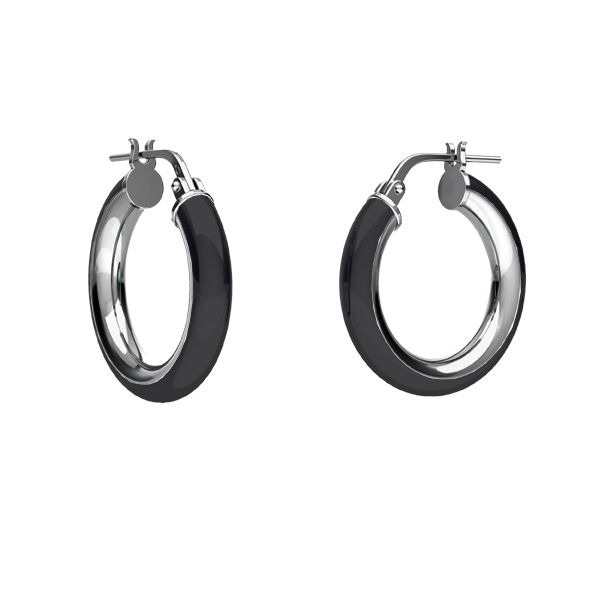 Black enamel round hoop earrings with clasp, sterling silver 925, KL-415 SM 3,8x14,8 mm col. 08