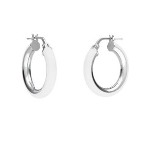 White enamel round hoop earrings with clasp, sterling silver 925, KL-415 SM 3,8x14,8 mm col. 11