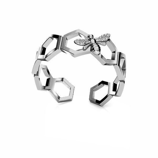Honeycomb ring - universal size, sterling silver 925, U-RING ODL-01051 4x20 mm