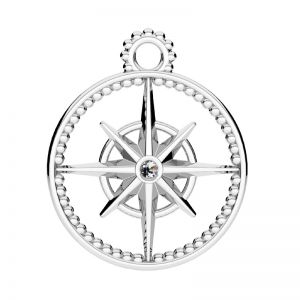 Compass wind rose pendant with crystals, sterling silver, ODL-01123 16,4x20 mm ver.2