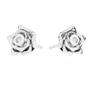 Flower post earrings - roses, with white crystals  sterling silver 925, KLS ODL-01083 7,5x7,5 mm ver.2