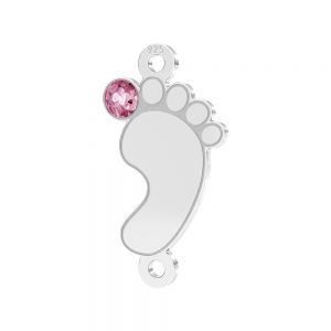Baby foot pendant connector with pink crystal*sterling silver 925*LKM-3315 - 0,50 9x17 mm (pink crystal)