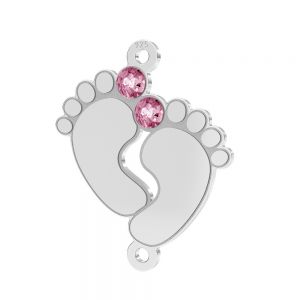 Baby feet pendant connector with pink Preciosa crystals*sterling silver 925*LKM-3314 - 0,50 16x19,5 mm (pink crystal)