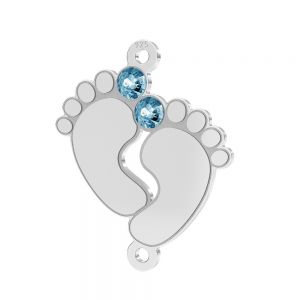 Baby feet pendant connector with aquamarine Preciosa crystals*sterling silver 925*LKM-3314 - 0,50 16x19,5 mm (aqua crystal)