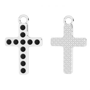Cross with black Gavbari crystals, sterling silver 925, OWS-00244 ver.3 12,3x20 mm