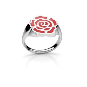 Ring rose flower, red resin*sterling silver 925*OWS-00311 2,3x13,4 mm R-15 ver.2