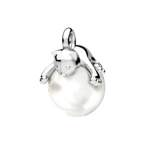 Cat pendant, white pearl, sterling silver, ODL-00452 10x14 mm ver.2