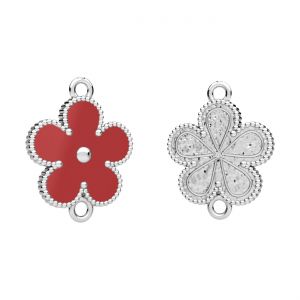 Pendant connector - flower, with red resin*sterling silver*CON-2 ODL-01377 15x19,3 mm ver.3
